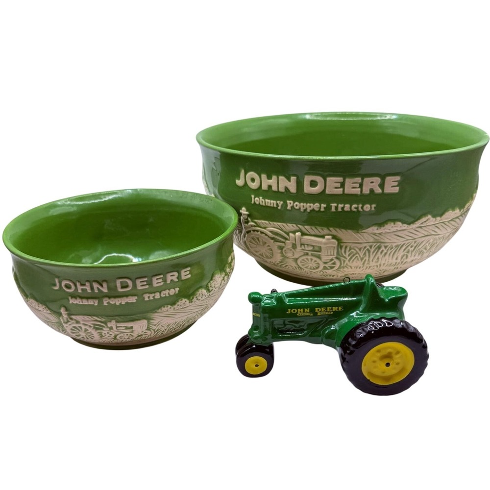 John‎ Deere Johnny Popper Tractor Ceramic Mixing Bowl Set with Figurine Green